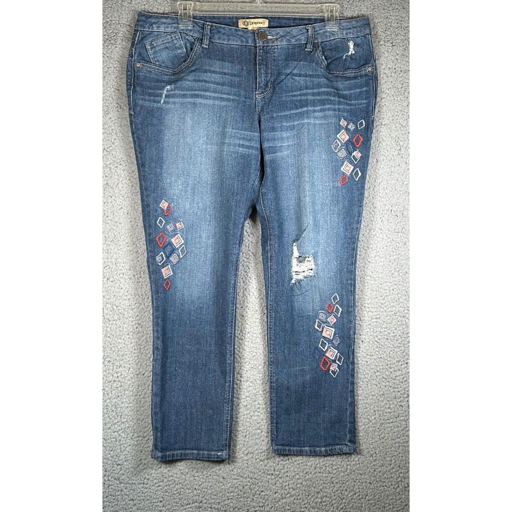 Democracy Girlfriend Jeans Diamond Embroidered Denim size 16W Boho Artisan